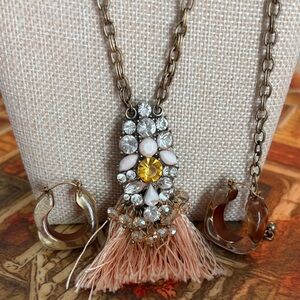 Elegant Gold and Brown Tassel Necklace & Earring set